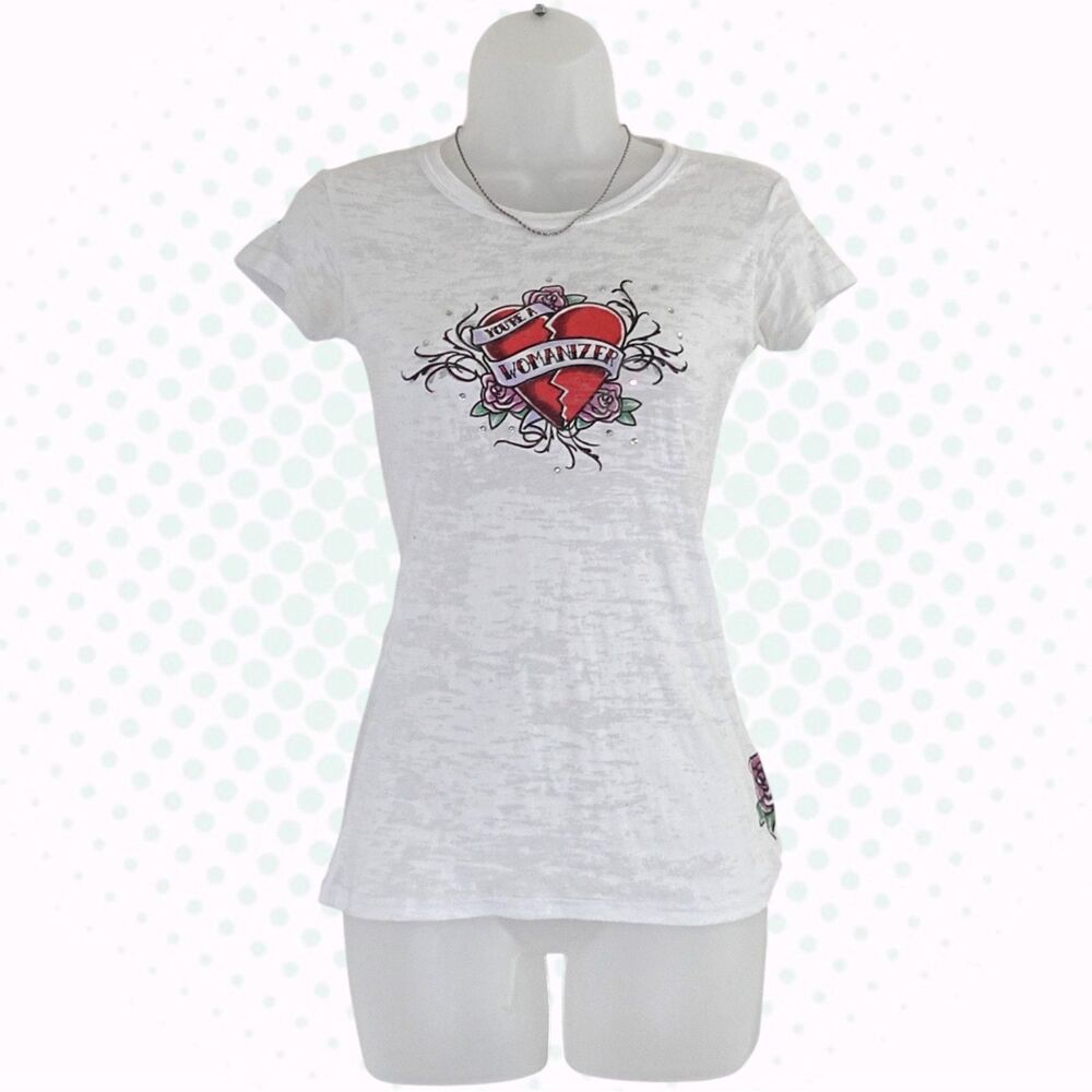 Vintage Y2K Britney Spears White Circus Tour "Womanizer" Tattoo Baby Tee Size S